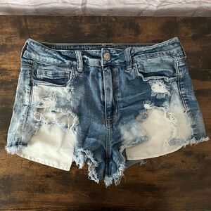 American Eagle Hi Rise Shortie Distressed Blue Denim Shorts Women’s Size 12